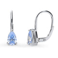 Solitaire Pear CZ Leverback Earrings in Sterling Silver, Greyish Blue Color