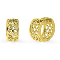 Clover CZ Small Huggie Earrings in Sterling Silver 0.55 inch, Yellow Gold Flashed