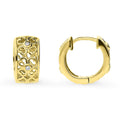 Front view of Clover CZ Small Huggie Earrings in Sterling Silver 0.55 inch, Yellow Gold Flashed