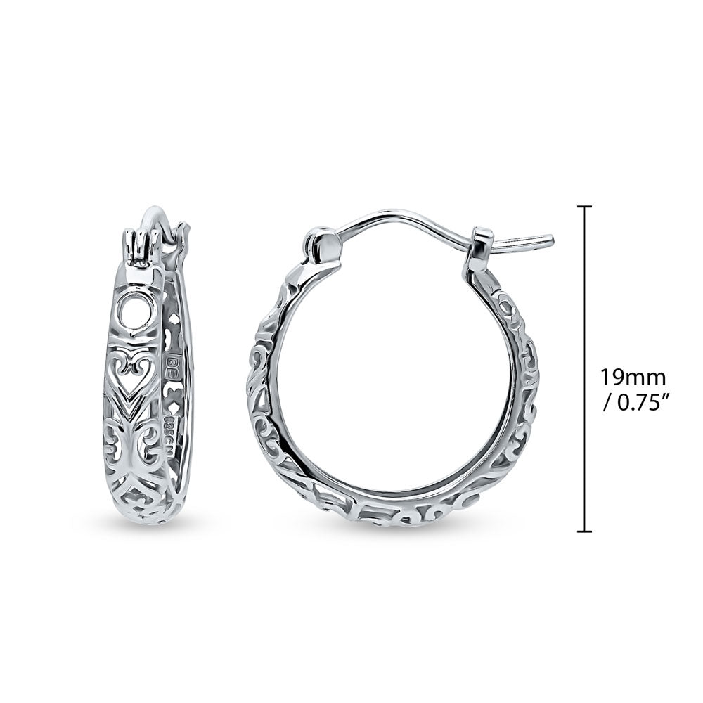 Filigree Medium Hoop Earrings in Sterling Silver 0.75