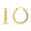 Front view of Filigree Medium Hoop Earrings in Sterling Silver 0.75 inch, Yellow Gold Flashed