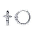 Cross CZ Small Huggie Earrings in Sterling Silver 0.5 inch, Rhodium Plated