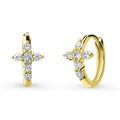 Cross CZ Small Huggie Earrings in Sterling Silver 0.5 inch, Yellow Gold Flashed