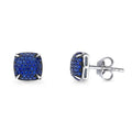 Square CZ Necklace and Earrings in Sterling Silver, Blue Color