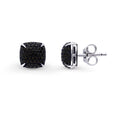 Square CZ Necklace and Earrings in Sterling Silver, Black Color