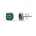 Square CZ Necklace and Earrings in Sterling Silver, Green Color