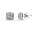 Square CZ Necklace and Earrings in Sterling Silver, Clear Color