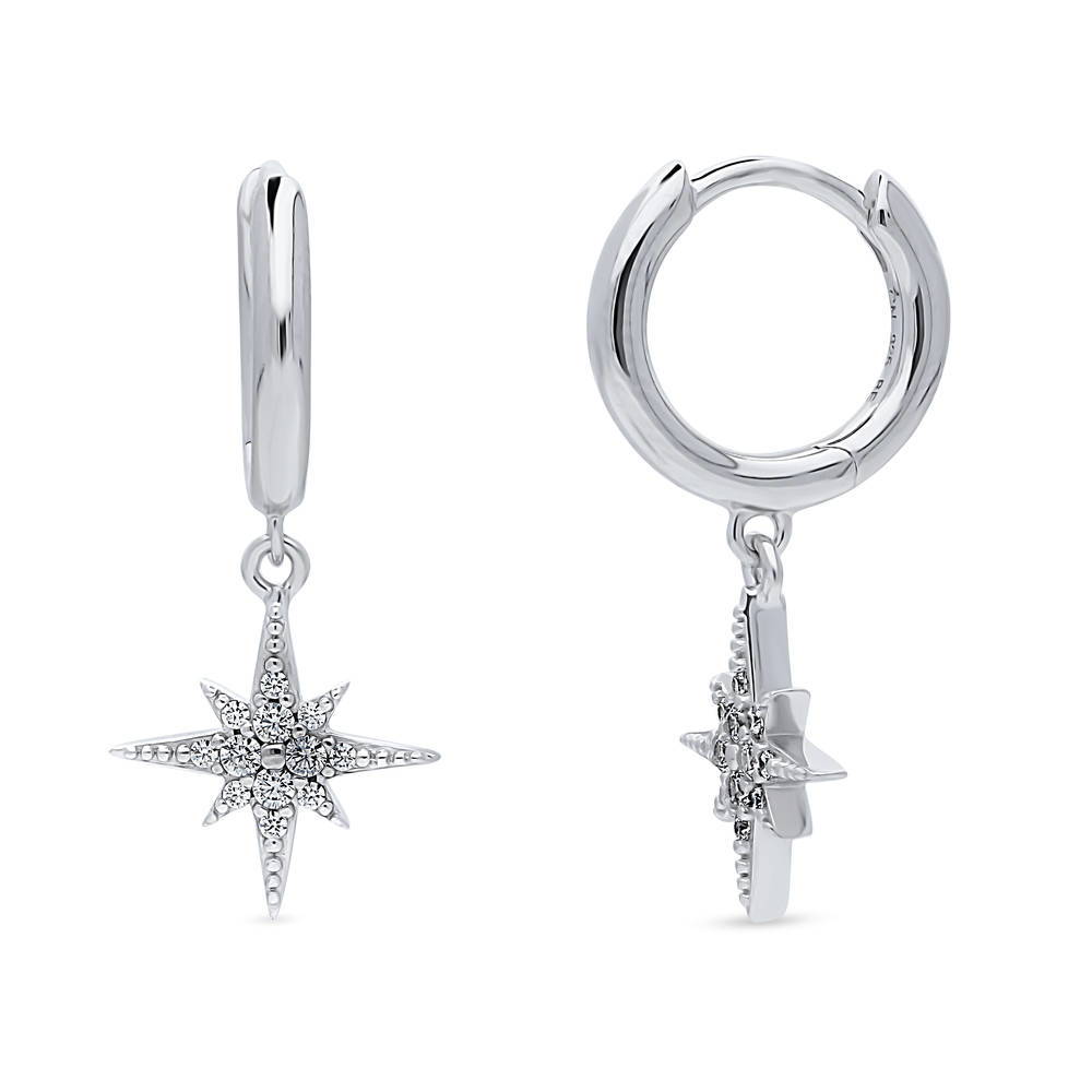 Sterling Silver Starburst CZ Fashion 2 Pairs Earrings Set #VS846 