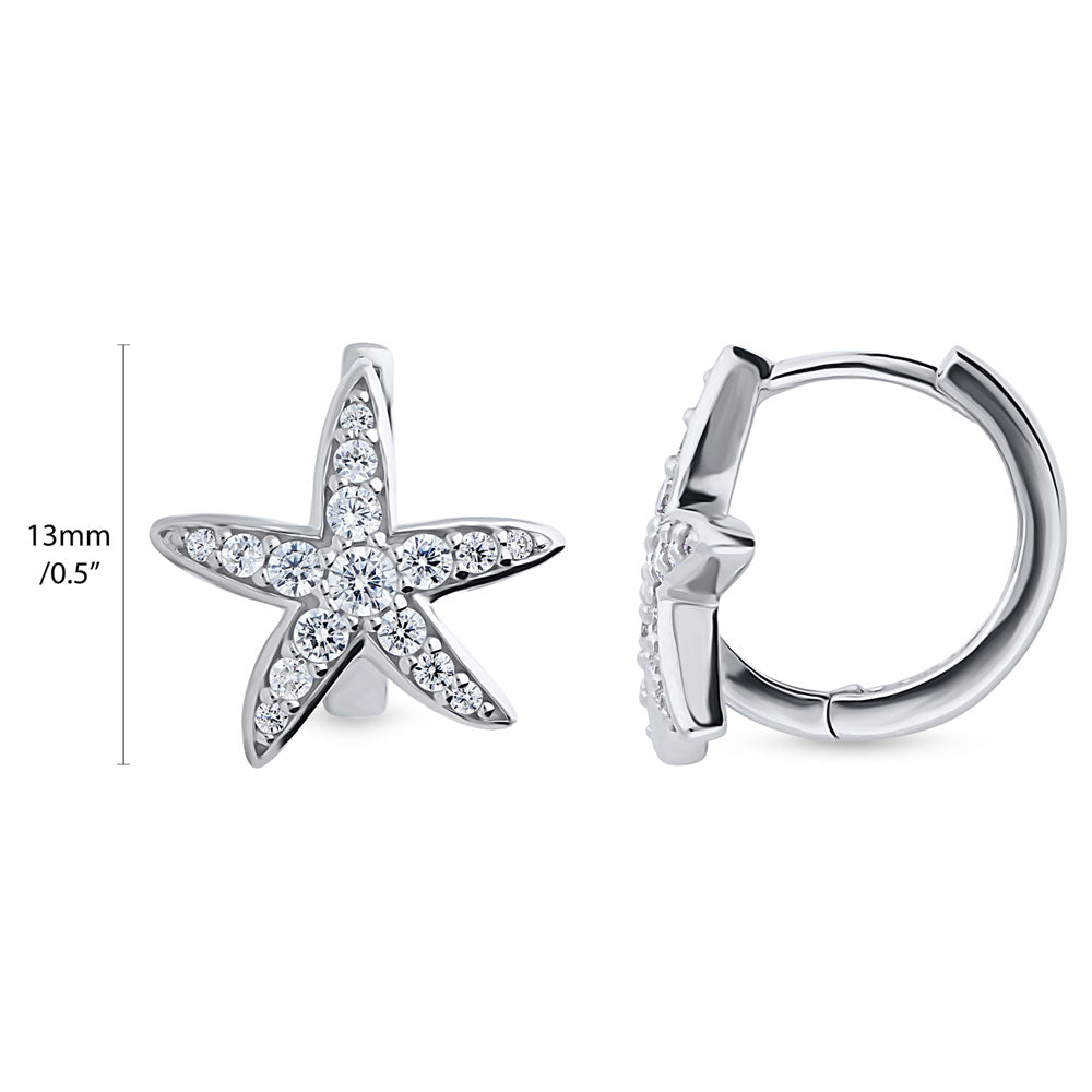Sterling Silver Starfish CZ Small Fashion Huggie Earrings 0.5