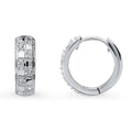 Front view of Checkerboard CZ Medium Hoop Earrings in Sterling Silver 0.6 inch, Rhodium Plated