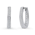 Oval Bar CZ Medium Hoop Earrings in Sterling Silver 0.65 inch, Rhodium Plated