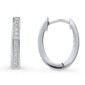 Front view of Oval Bar CZ Medium Hoop Earrings in Sterling Silver 0.65 inch, Rhodium Plated