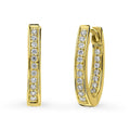 Oval Bar CZ Medium Hoop Earrings in Sterling Silver 0.65 inch, Yellow Gold Flashed