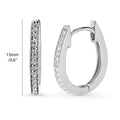 Front view of Oval Bar CZ Medium Hoop Earrings in Sterling Silver 0.6 inch, Rhodium Plated