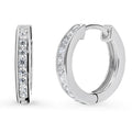 Bar CZ Medium Hoop Earrings in Sterling Silver 0.64 inch, Rhodium Plated