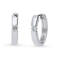 Solitaire CZ Medium Hoop Earrings in Sterling Silver 0.64 inch, Rhodium Plated