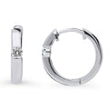 Front view of Solitaire CZ Medium Hoop Earrings in Sterling Silver 0.64 inch, Rhodium Plated