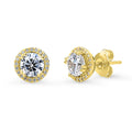 Halo CZ Stud Earrings in Sterling Silver, Yellow Gold Flashed