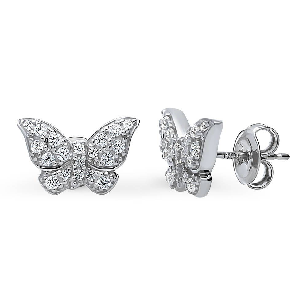 Butterfly CZ Stud Earrings in Sterling Silver, 1 of 7