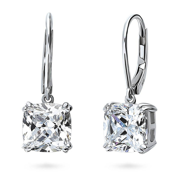 Berricle Sterling Silver Solitaire 3.2ct Asscher Cut Cubic Zirconia CZ Anniversary Fish Hook Dangle Drop Earrings