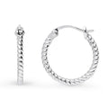 Front view of Cable Hoop Earrings in Sterling Silver, 2 Pairs, Rhodium Plated