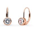 Solitaire 1.2ct Bezel CZ Leverback Earrings in Sterling Silver, Rose Gold Flashed