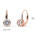 Front view of Solitaire 1.2ct Bezel CZ Leverback Earrings in Sterling Silver, Rose Gold Flashed