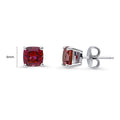 Front view of Solitaire CZ Stud Earrings in Sterling Silver 2.5ct, Red Color