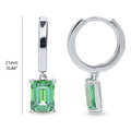 Front view of Solitaire Emerald Cut CZ Earrings in Sterling Silver 2ct, Green Color