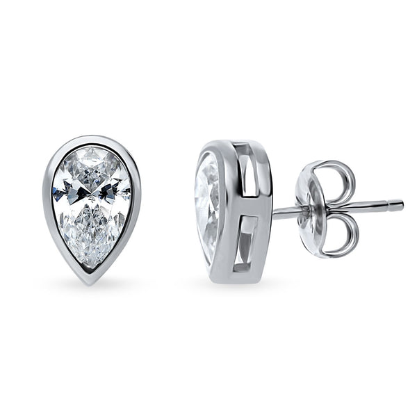 2TCW Simulant Diamond Classy Pear Cut Pushback Studs | Pear Solitaire Earrings selling | Pear CZ Diamond Stud | Stud earrings for women | 925 Silver