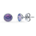 Solitaire Kaleidoscope CZ Stud Earrings in Sterling Silver 1.6ct, Purple Aqua Color