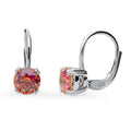 Kaleidoscope Solitaire CZ Leverback Earrings in Sterling Silver, Red Orange Color