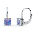 Kaleidoscope Solitaire CZ Leverback Earrings in Sterling Silver, Purple Aqua Color