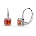 Kaleidoscope Solitaire CZ Leverback Earrings in Sterling Silver, Red Orange Color