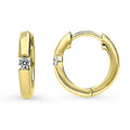 Front view of Solitaire CZ Small Hoop Earrings in Gold Flashed Sterling Silver, 0.55 inch