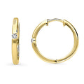 Front view of Solitaire CZ Small Hoop Earrings in Gold Flashed Sterling Silver, 0.8 inch