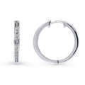 Front view of Bar CZ Medium Hoop Earrings in Sterling Silver, 0.8 inch