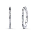 Bar CZ Medium Hoop Earrings in Sterling Silver, 1 inch