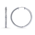 Front view of Bar CZ Medium Hoop Earrings in Sterling Silver, 1 inch