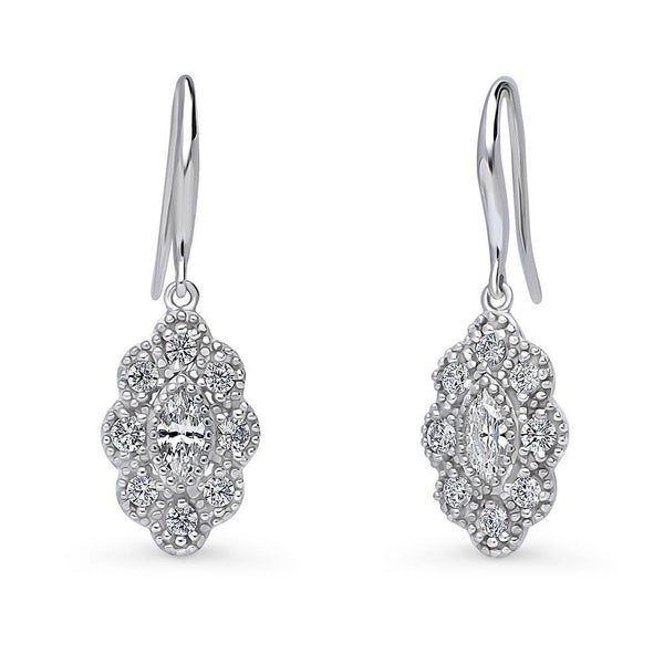 Sterling Silver Halo Navette Marquise CZ Anniversary Fish Hook Earrings  #E1740-01 – BERRICLE