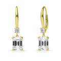 Solitaire Emerald Cut CZ Leverback Earrings in Sterling Silver, Yellow Gold Flashed