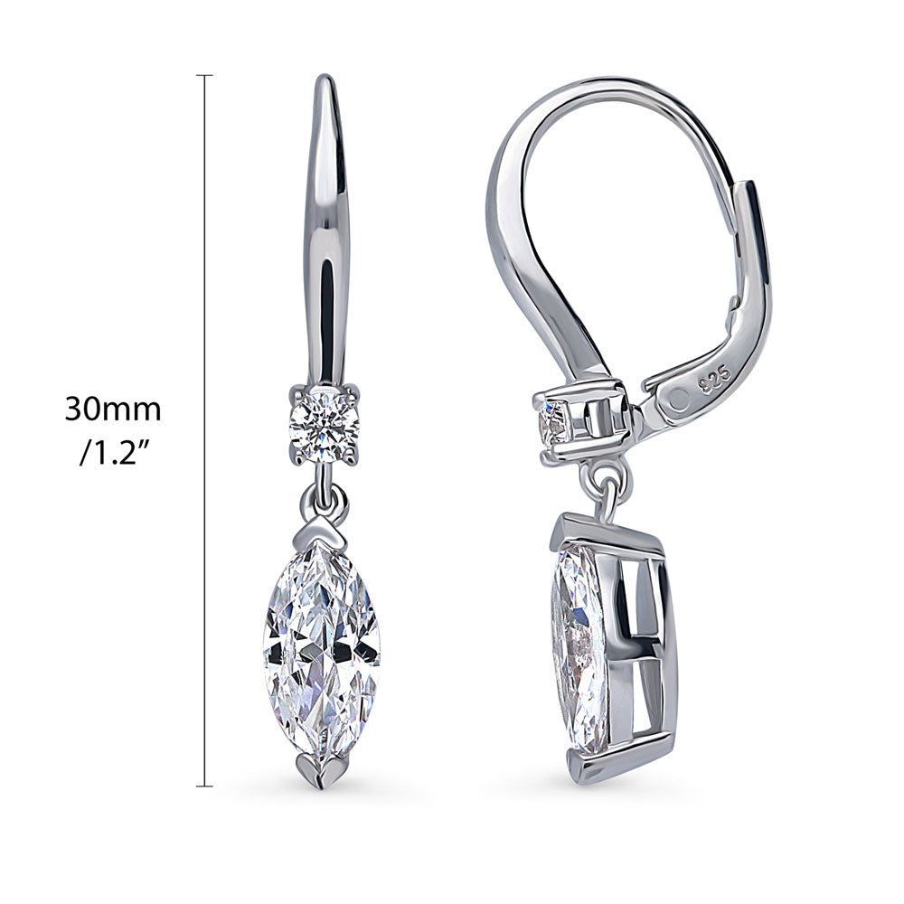 Sterling Silver Solitaire 2ct Marquise CZ Leverback Dangle