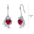 Front view of Heart Flower CZ Necklace and Earrings in Sterling Silver, Ruby