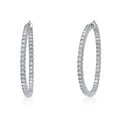 CZ Large Inside-Out Hoop Earrings in Sterling Silver 1.9 inch, Rhodium Plated