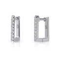 Rectangle CZ Mini Hoop Earrings in Sterling Silver 0.46 inch, Rhodium Plated