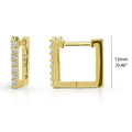 Front view of Rectangle CZ Mini Hoop Earrings in Sterling Silver 0.46 inch, Yellow Gold Flashed