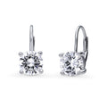 Solitaire CZ Leverback Earrings in Sterling Silver, 7mm