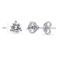 Front view of Solitaire CZ Stud Earrings in Sterling Silver, 6mm