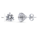 Front view of Solitaire CZ Stud Earrings in Sterling Silver, 9mm