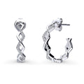 Woven CZ Medium Hoop Earrings in Sterling Silver 0.8 inch, Rhodium Plated